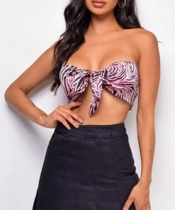 Emprada Alessa Pink Black Animal Print Top Tops