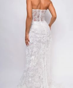 Emprada Inverness Strapless Floral Applique Tulle Overskirt Bridal Gown