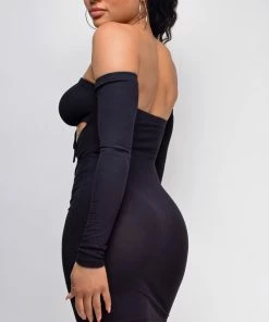 Emprada Nicci Black Cut Out Ruched Detail Dress