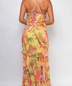 Emprada Stella Yellow Floral Print Maxi Dress Dresses