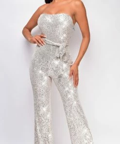 Emprada Jumpsuits & Rompers Savia Silver Belted Jumpsuit