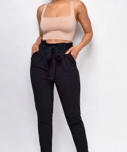 Emprada Hettie Black High Waist Tie Pants Bottoms