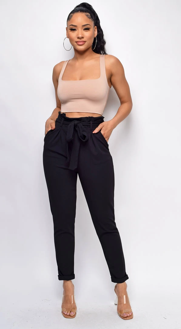 Emprada Hettie Black High Waist Tie Pants Bottoms 1 Emprada Hettie Black High Waist Tie Pants Bottoms