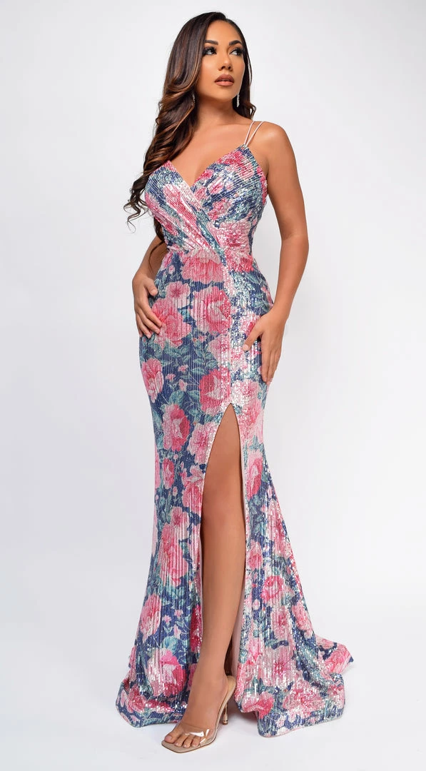 Emprada Dresses Zia Pink Floral Sequin Gown 1 Emprada Dresses Zia Pink Floral Sequin Gown
