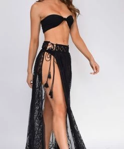 Emprada Mykonos Black Premium Lace Sarong Cover Up Skirt Dress Little Black Dresses