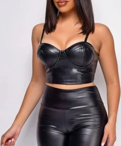 Emprada Asia Black PU Bustier Top