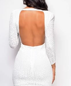 Emprada Miramar White Leopard Print Velvet Dress