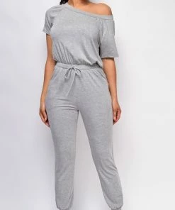 Emprada Downtown Grey Off Shoulder Jumpsuit Loungewear
