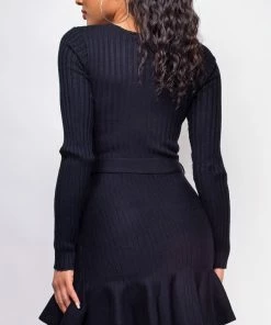 Emprada Lane Black Ribbed Dress
