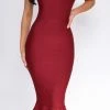 Emprada Antonia Burgundy Red Strapless Fluted-Hem Bandage Dress