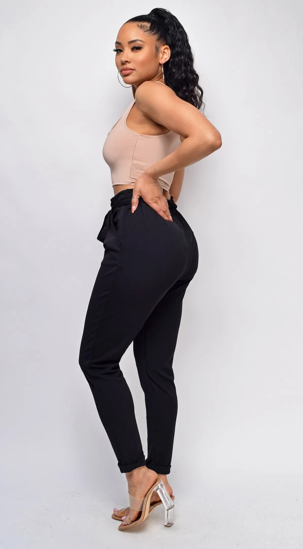 Emprada Hettie Black High Waist Tie Pants Bottoms 2 Emprada Hettie Black High Waist Tie Pants Bottoms