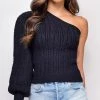 Emprada Tops Emerson Black One Shoulder Sweater Top