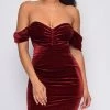 Emprada Nerissa Wine Red Velvet Off Shoulder Dress Dresses