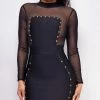 Emprada Luella Black Bandage Mesh Long Sleeves Stud Dress Little Black Dresses