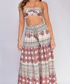 Emprada Dresses Palm Springs White Boho Print Top And Skirt Set