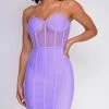 Emprada Lorelei Purple Bandage Bustier Mesh Midi Dress Dresses