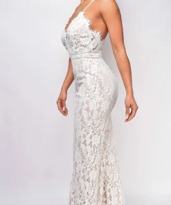 Emprada Romilda White Nude Lace Jumpsuit