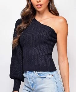 Emprada Tops Emerson Black One Shoulder Sweater Top