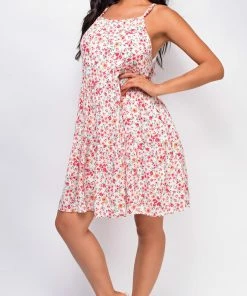 Emprada Bianca White Pink Floral Dress Dresses