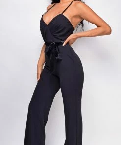 Emprada Jumpsuits & Rompers Asti Black Surplice Jumpsuit