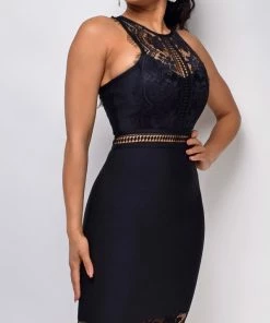 Emprada Bree Black Bandage Lace Detail Dress Dresses
