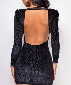 Emprada Miramar Black Leopard Print Velvet Dress