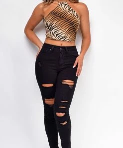 Emprada Moving On Black Distressed Jeans Bottoms