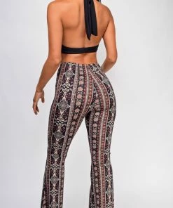 Emprada Zayn Black Multi Boho Print Bell Bottom Pants Bottoms