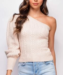 Emprada Tops Emerson Beige One Shoulder Sweater Top