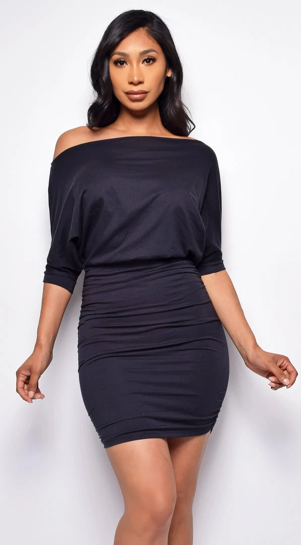 Emprada Dresses Lena Black Ruched Off Shoulder Mini Dress 3 Emprada Dresses Lena Black Ruched Off Shoulder Mini Dress