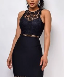 Emprada Bree Black Bandage Lace Detail Dress Dresses
