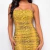 Emprada Bari Yellow Snake Print Ruched Dress