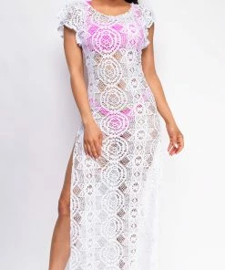 Emprada Marco White Crochet Lace Kimono Cover Up