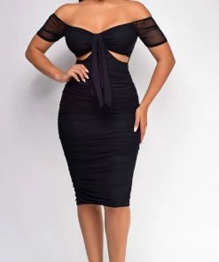 Emprada Oliviana Black Mesh Off Shoulder Dress Dresses 5 Emprada Oliviana Black Mesh Off Shoulder Dress Dresses