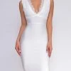 Emprada Belva White Lace Trim Bandage Dress Dresses