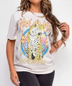 Emprada Dreamer Leopard Off White Graphic Tee Tops