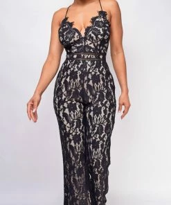 Emprada Romilda Black Lace Jumpsuit