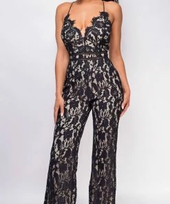 Emprada Romilda Black Lace Jumpsuit