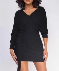 Emprada Jeanie Black Ribbed Sweater Dress Dresses