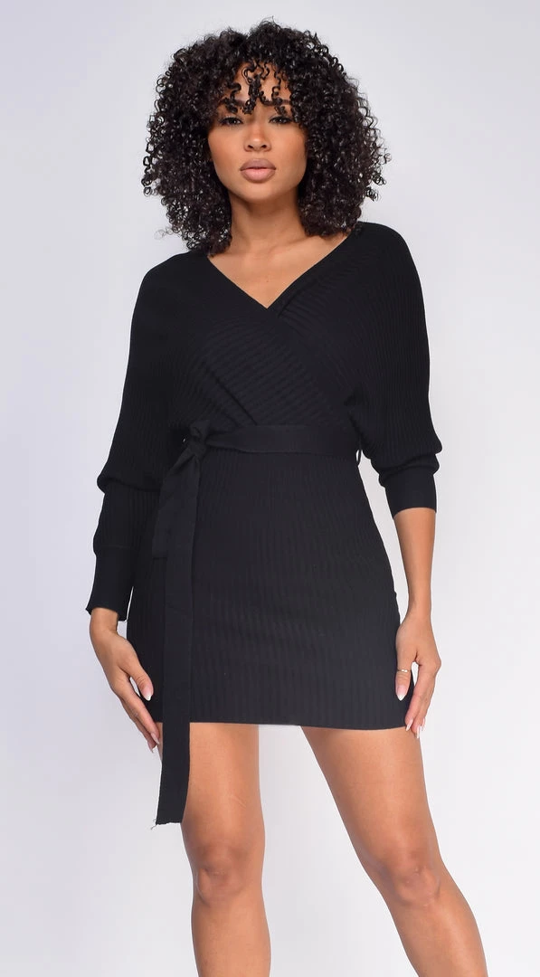 Emprada Jeanie Black Ribbed Sweater Dress Dresses 1 Emprada Jeanie Black Ribbed Sweater Dress Dresses