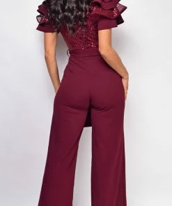 Emprada Jumpsuits & Rompers Laila Burgundy Red Sequin Jumpsuit