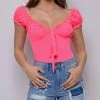 Emprada Tops Bad Gal Neon Pink Off Shoulder Puff Sleeve Bodysuit