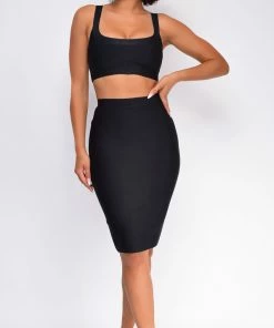 Emprada Milly Black Bandage Top And Skirt Set Dresses