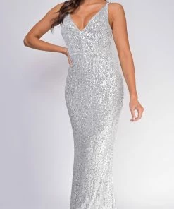 Emprada Cedella Silver V Neck Gown 5 Emprada Cedella Silver V Neck Gown