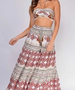 Emprada Dresses Palm Springs White Boho Print Top And Skirt Set