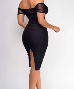 Emprada Oliviana Black Mesh Off Shoulder Dress Dresses