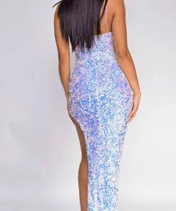 Emprada Estrella Opal Lilac Purple Sequin High Slit Gown Dresses