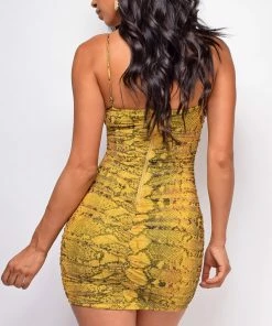 Emprada Bari Yellow Snake Print Ruched Dress 5 Emprada Bari Yellow Snake Print Ruched Dress