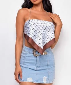 Emprada Elisa Brown White Scarf Top Tops