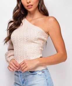 Emprada Tops Emerson Beige One Shoulder Sweater Top